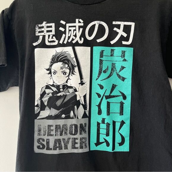 Demon Slayer Anime Black Graphic T-shirt Classic Casual Cotton Size Medium - Picture 3 of 7